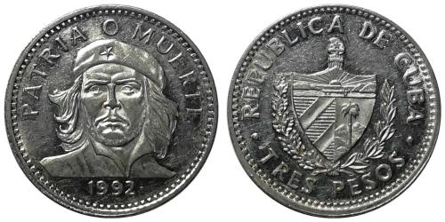 Küba 1992 Yılı 3 Peso ÇİL (+)